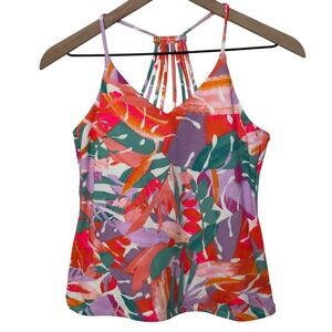 Raisins Tropical Leaf Print Tankini‎ Swim Top Multi Color Strappy Back Women's M